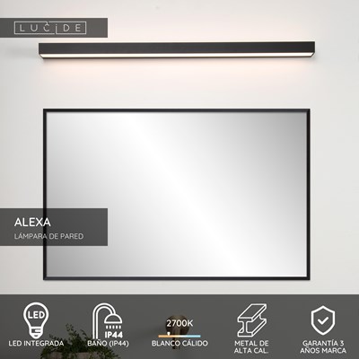Lucide ALEXA - Lámpara de pared Baño - LED - 1x13W 2700K - IP44 - Negro